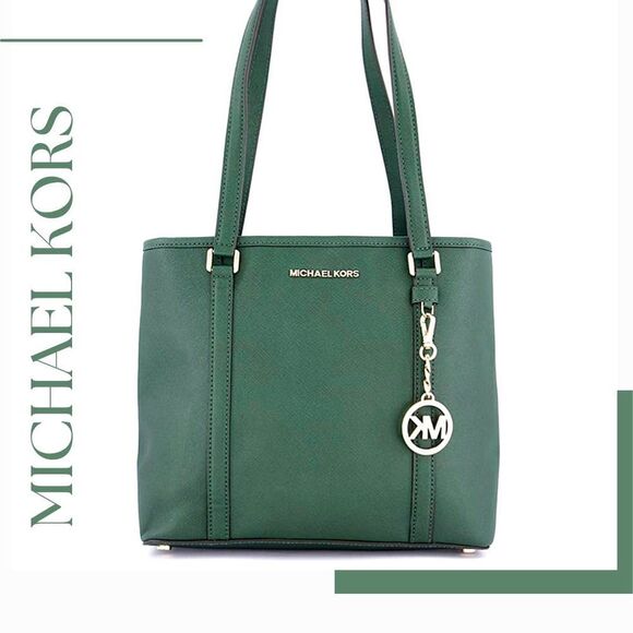 NWT Michael Kors Forest Green Medium Sadie Saffiano Leather Shoulder Bag Tote - Picture 1 of 7